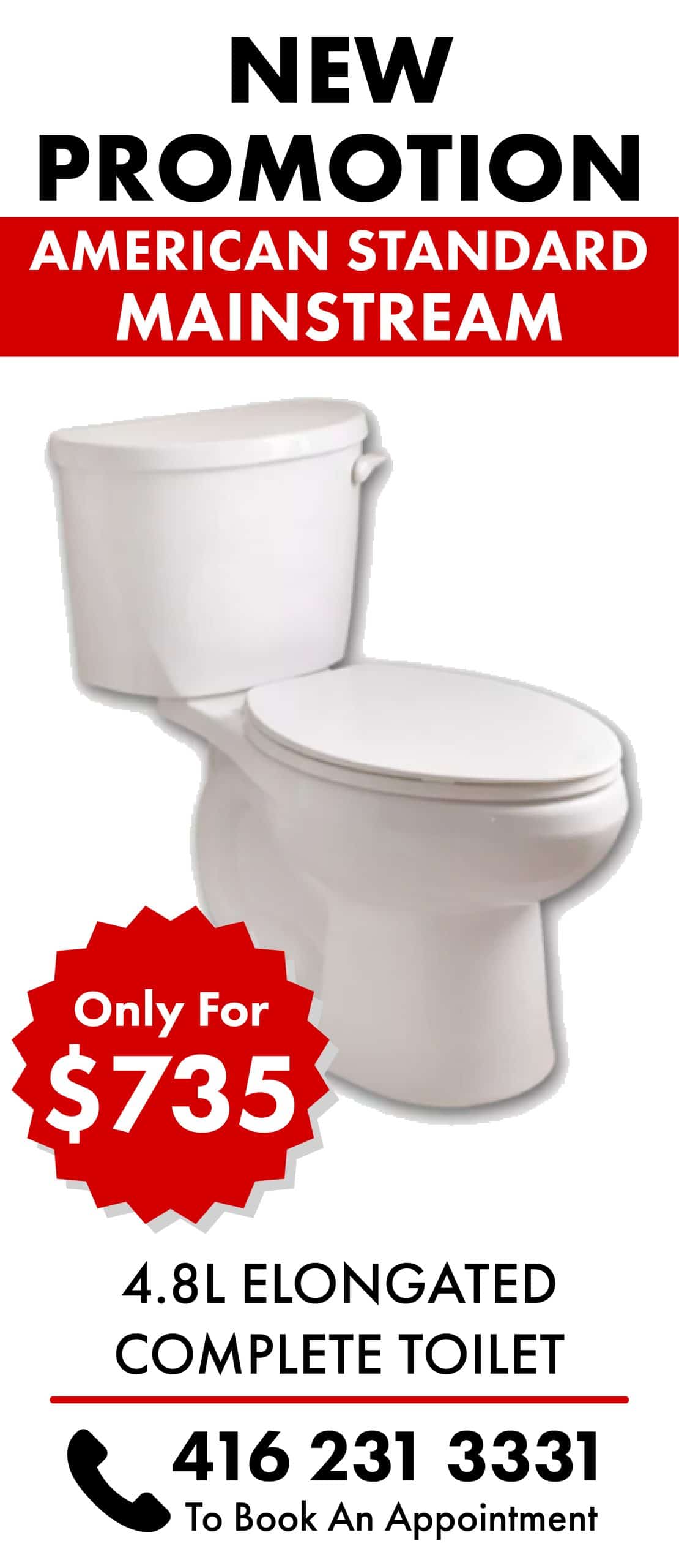 American Standard Mainstream 4.8L Elongated Complete Toilet