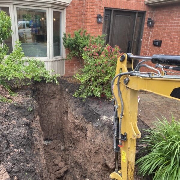 Excavation for sewer pipe installation